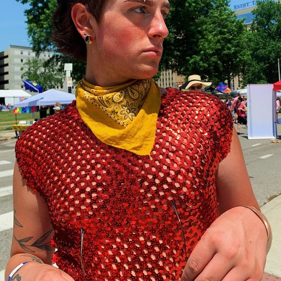 80's Toppettes Red Sequin Net Shirt - Picture 1 of 4